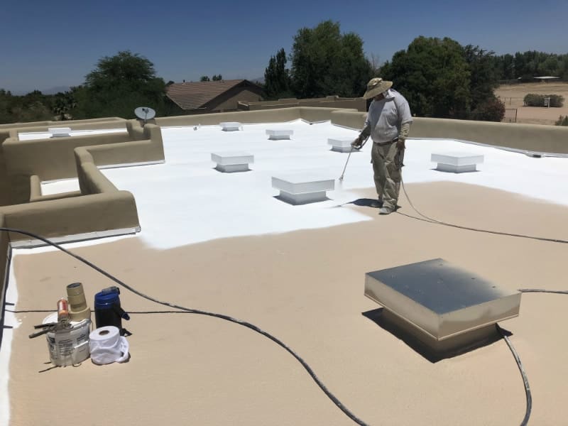 foam roofing being installed